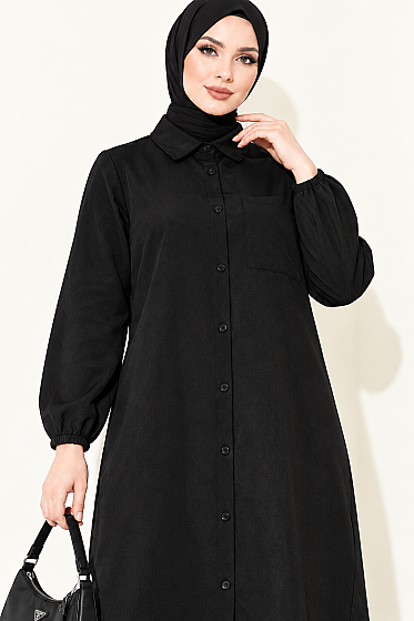 Long Single-Pocket Shirt - Black