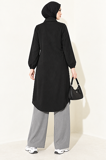 Long Single-Pocket Shirt - Black
