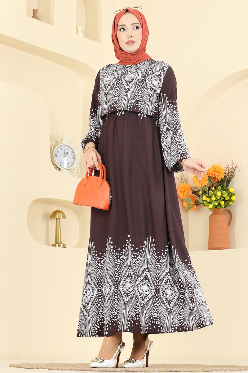 Eye-Print Viscose Dress - Brown