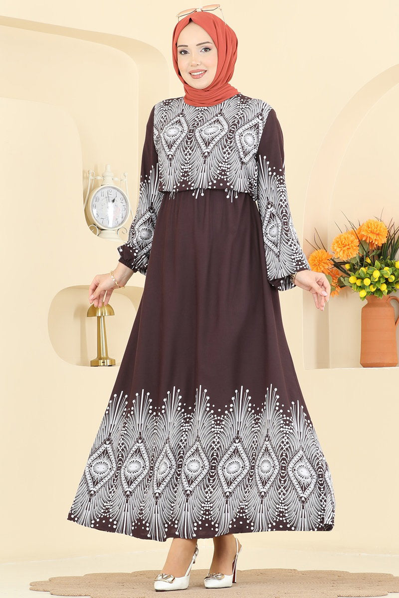 Eye-Print Viscose Dress - Brown