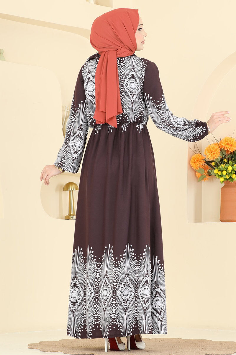 Eye-Print Viscose Dress - Brown