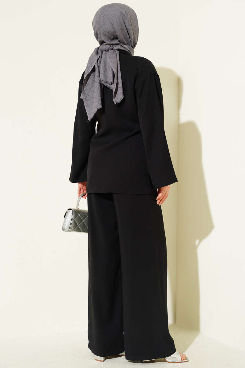 Tie Two-Piece Set with Rose Accessory - Black