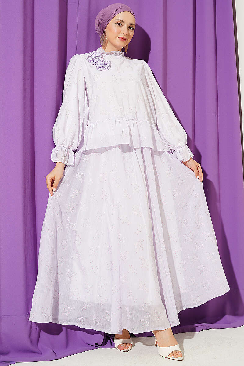 Ruffle Skirt Set with Rose Accessory - Lilac