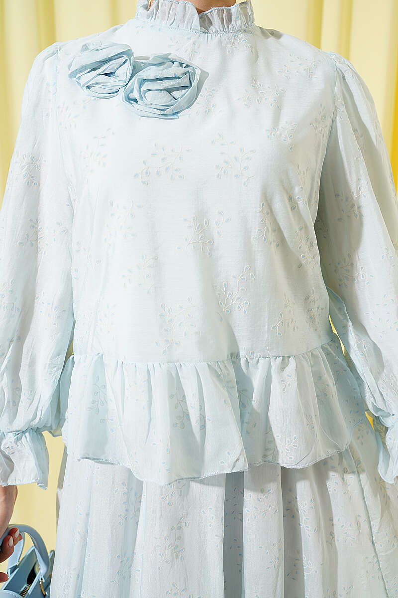 Ruffle Skirt Set with Rose Accessory - Blue