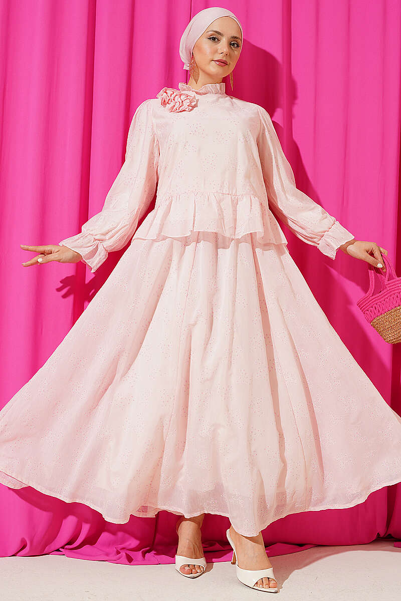 Ruffle Skirt Set with Rose Accessory - Pink