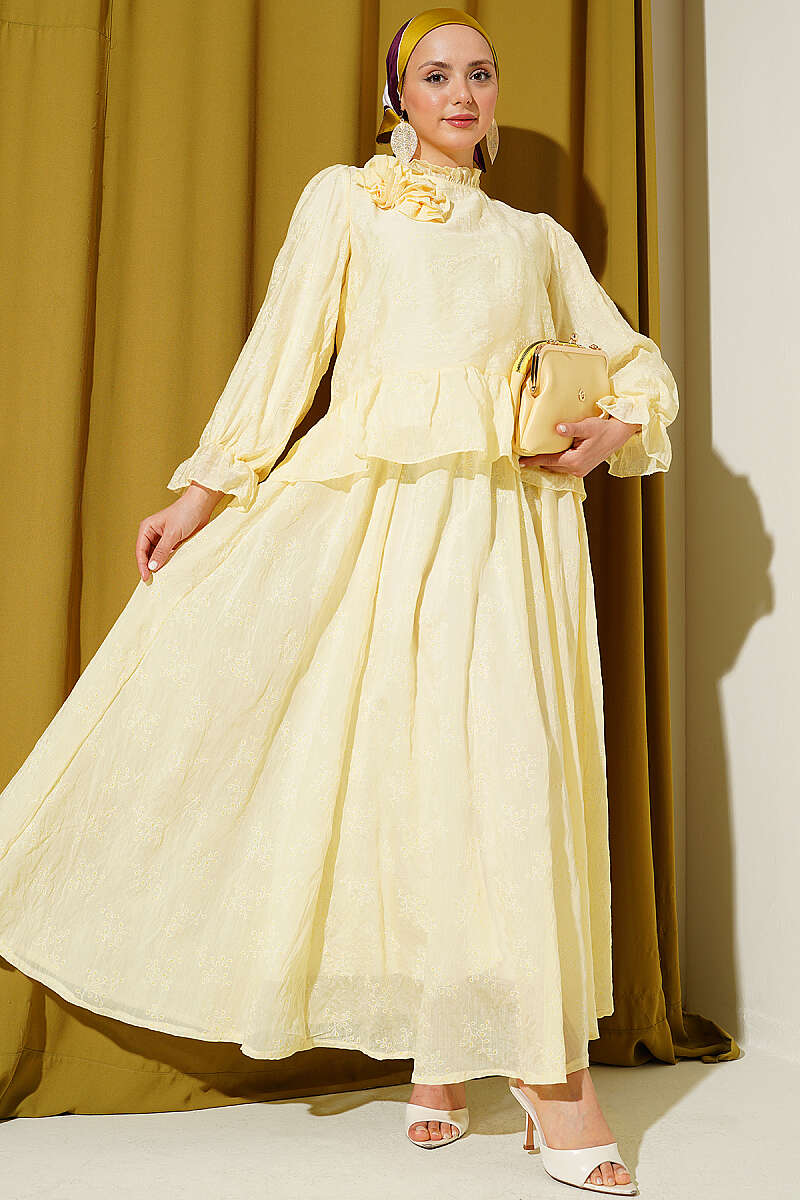 Ruffle Skirt Set with Rose Accessory - Yellow
