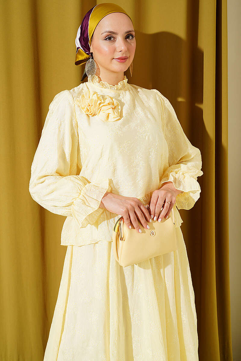 Ruffle Skirt Set with Rose Accessory - Yellow