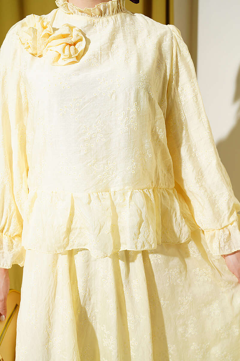 Ruffle Skirt Set with Rose Accessory - Yellow
