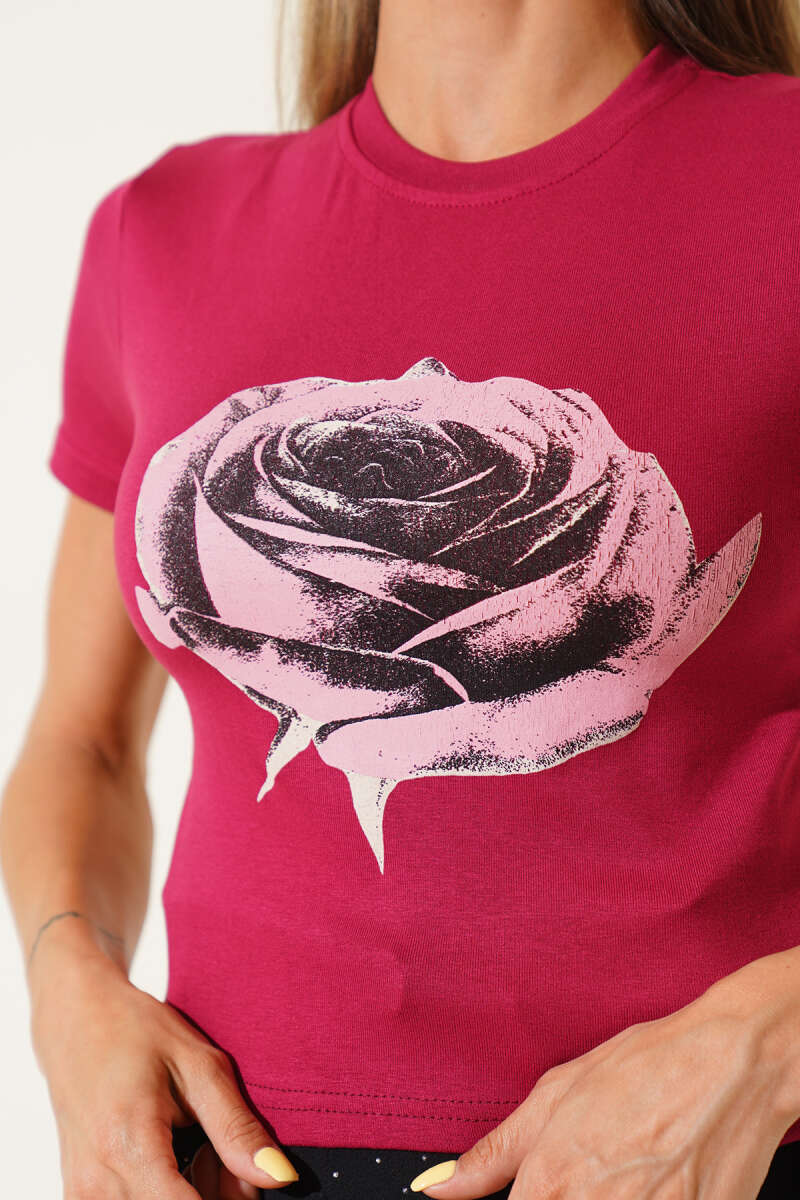 Rose Print Blouse - Burgundy