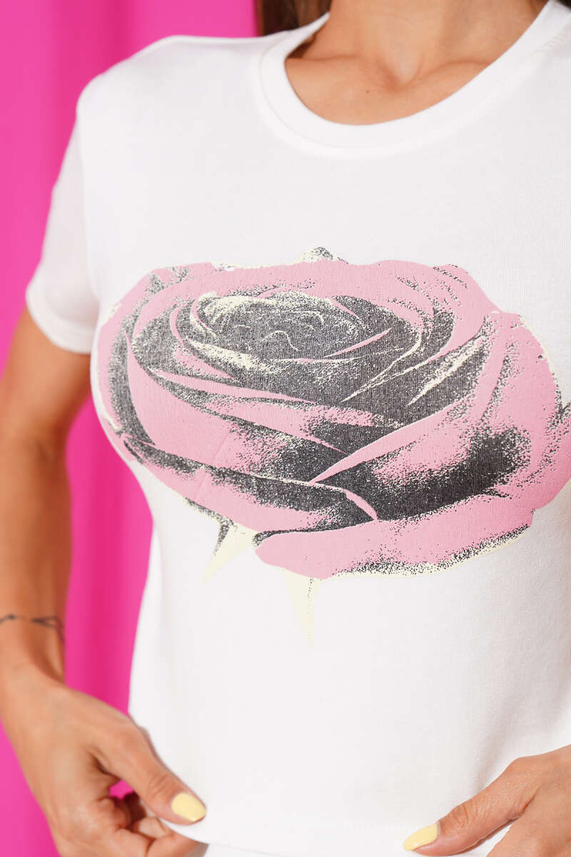 Rose Print Blouse - Ecru