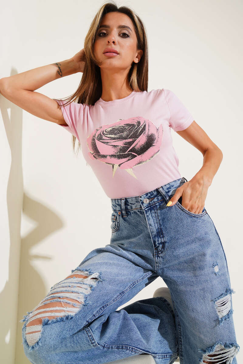Rose Print Blouse - Powder