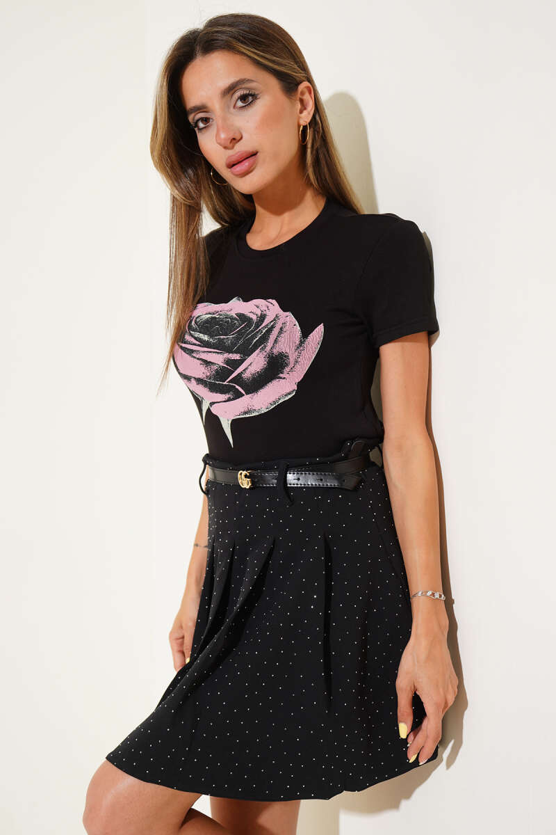Rose Print Blouse - Black