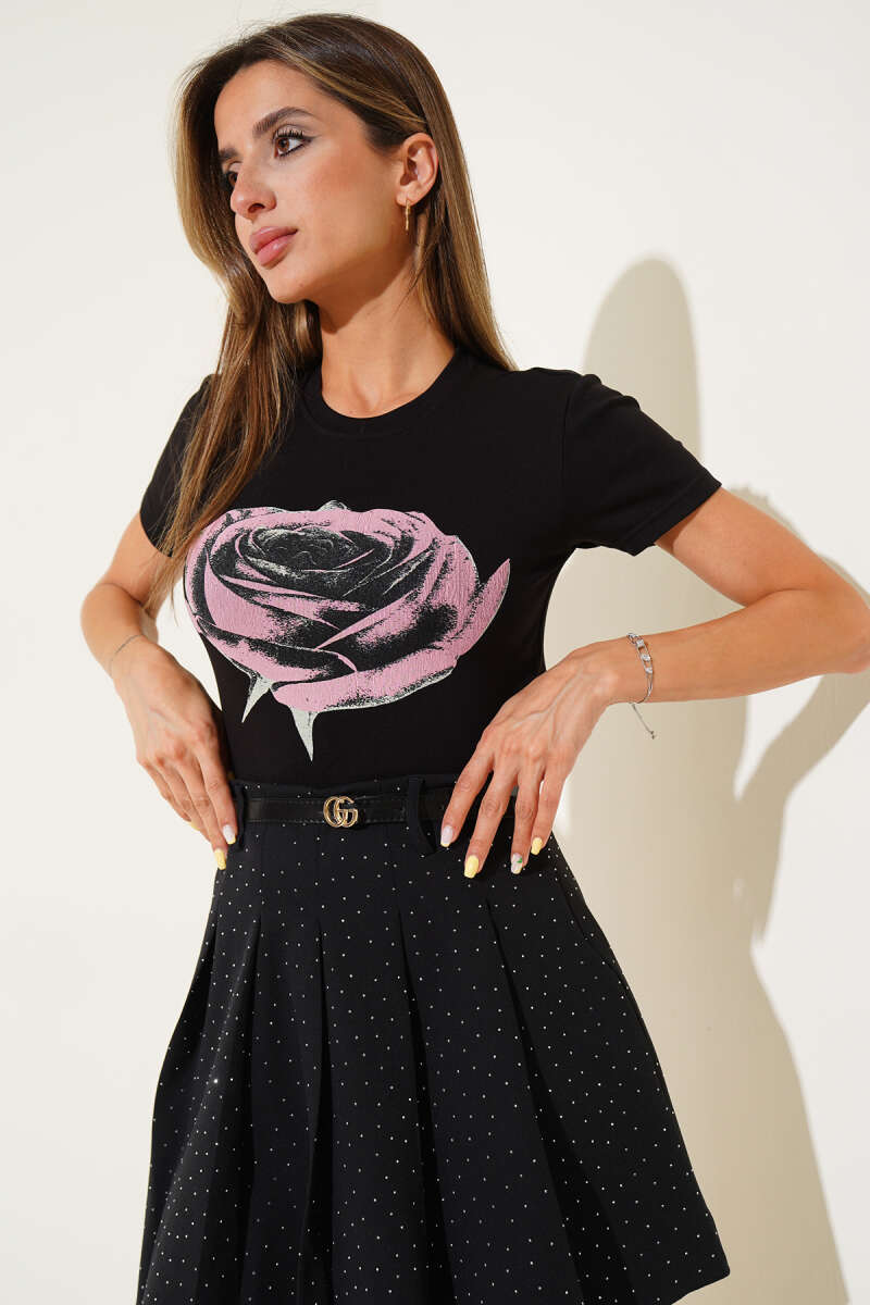 Rose Print Blouse - Black