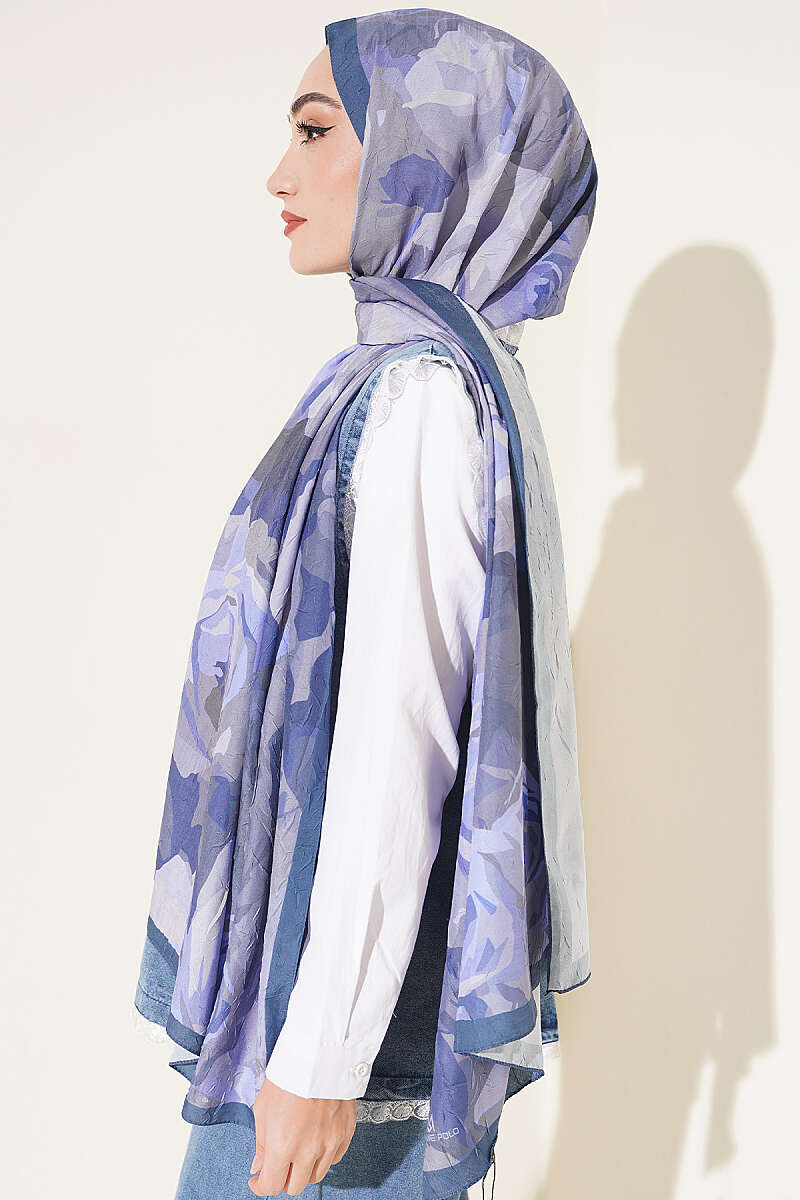 Rose Print Bamboo Crinkle Shawl - Lilac