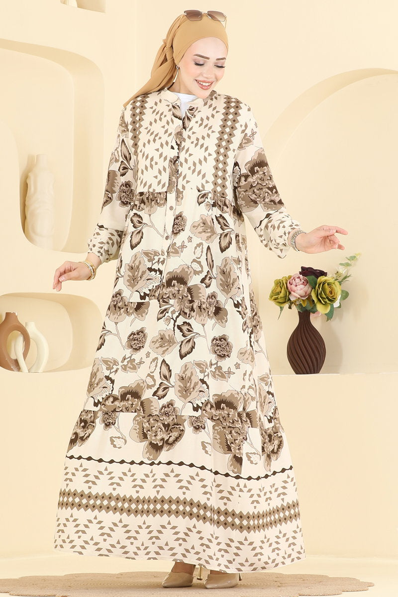 Rose-Print Viscose Dress - Brown
