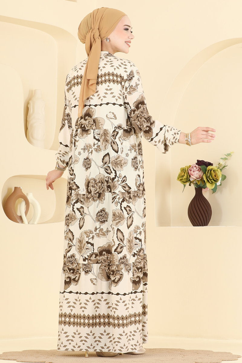 Rose-Print Viscose Dress - Brown