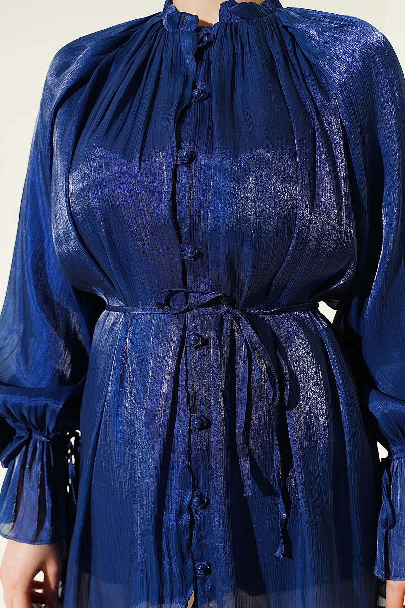 Evening Button Shirt with Rose Detail - Navy