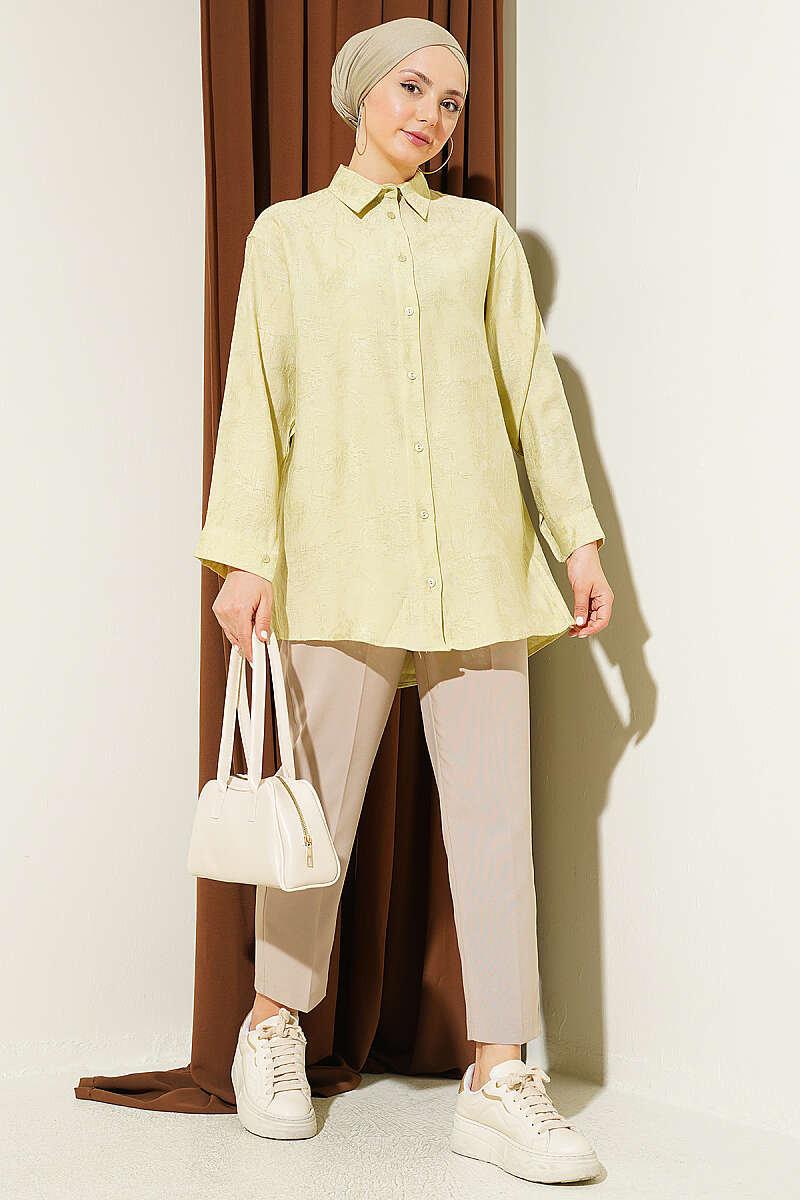 Rose Embroidered Shirt - Almond Green