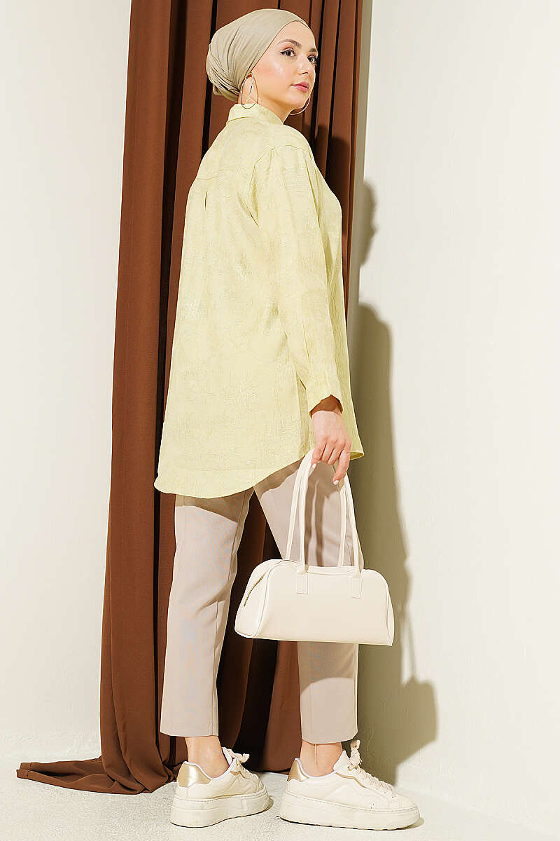 Rose Embroidered Shirt - Almond Green
