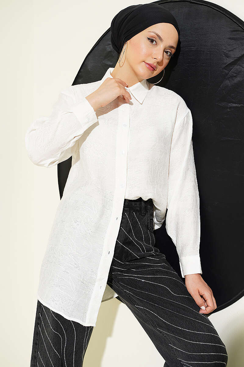 Rose Embroidered Shirt - Ecru