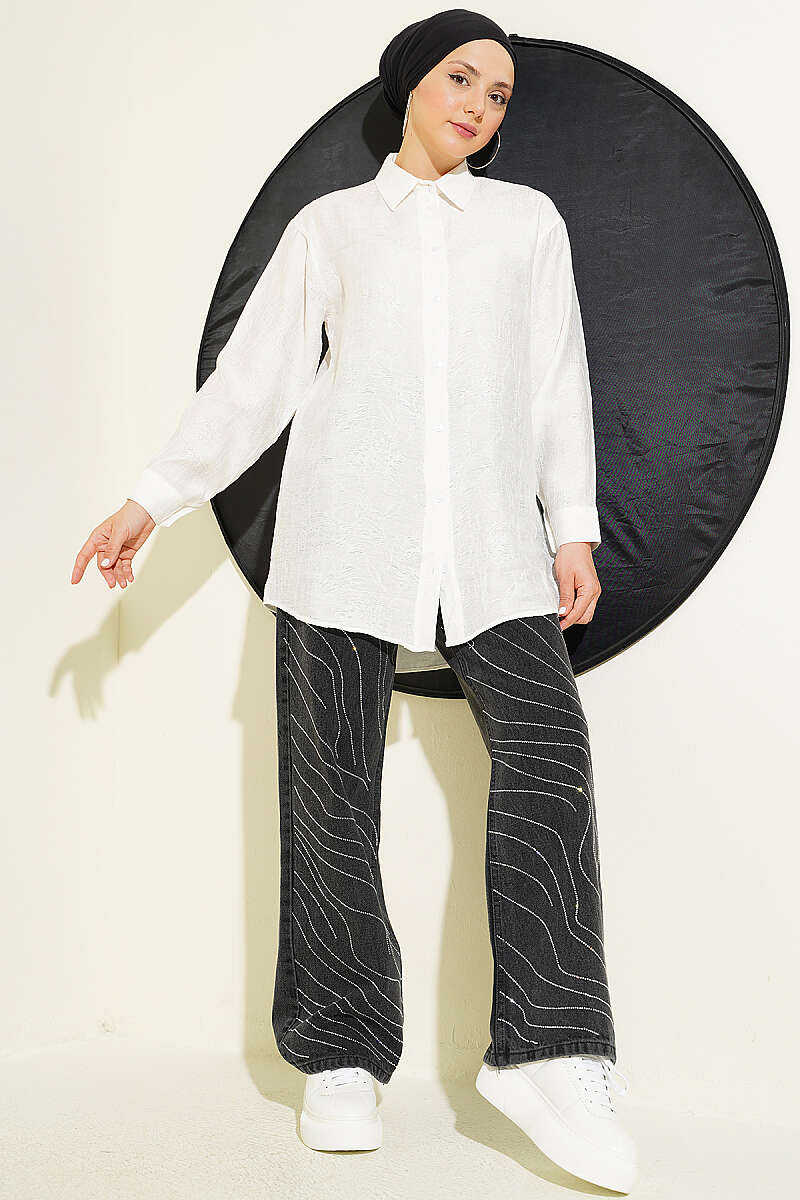 Rose Embroidered Shirt - Ecru