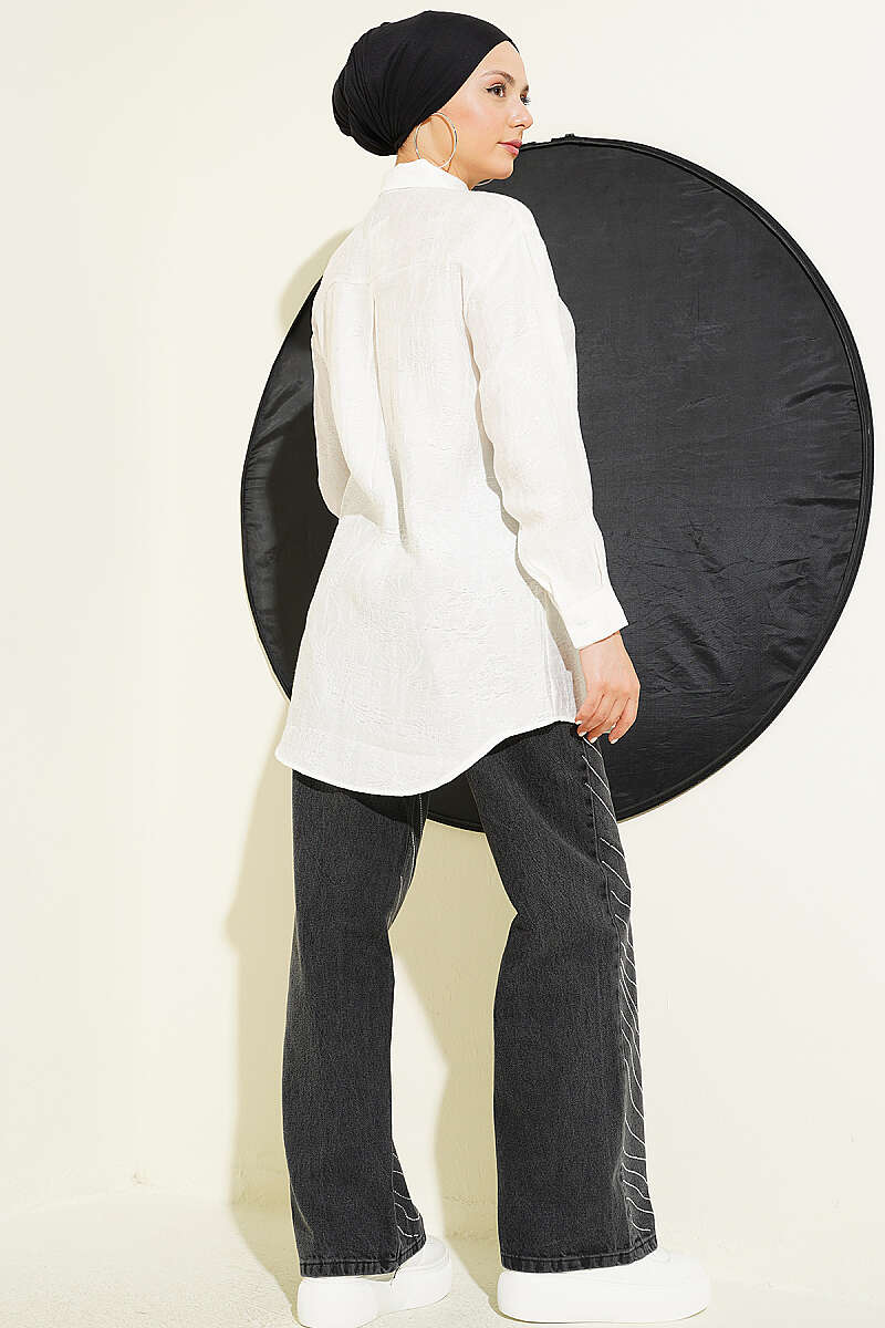 Rose Embroidered Shirt - Ecru