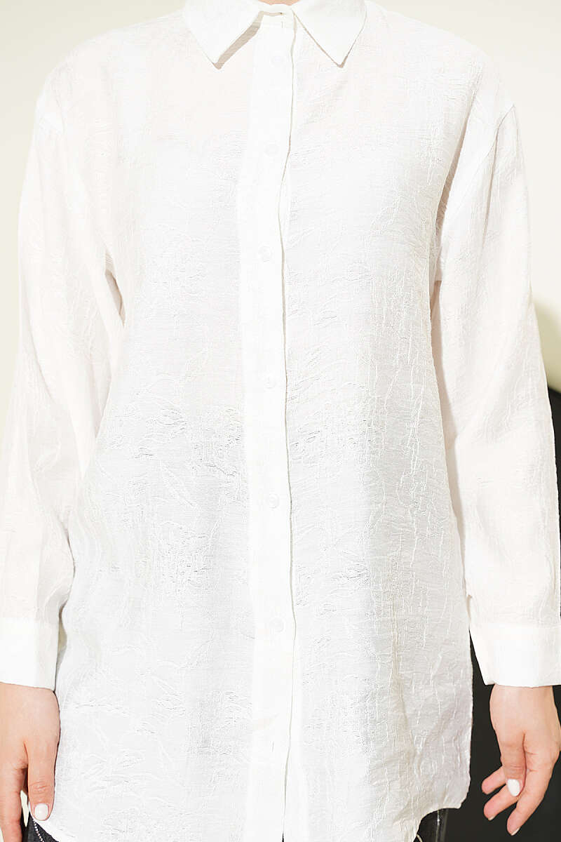 Rose Embroidered Shirt - Ecru