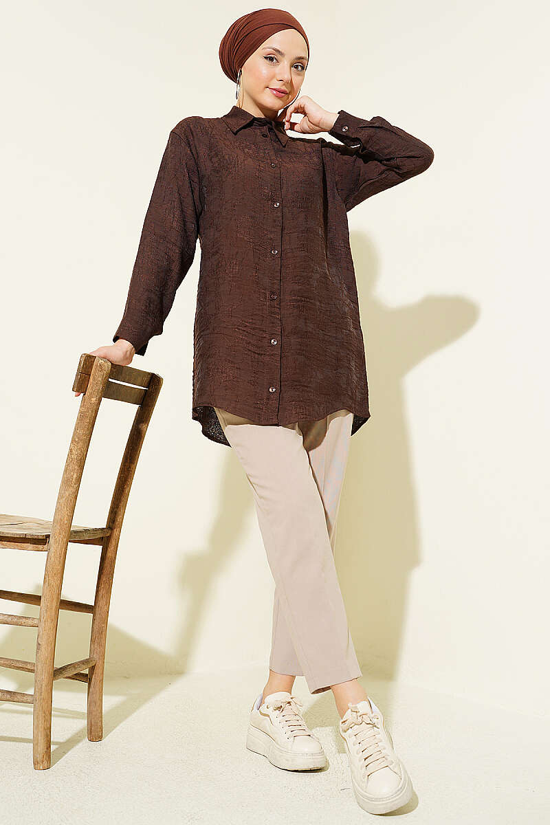 Rose Embroidered Shirt - Brown