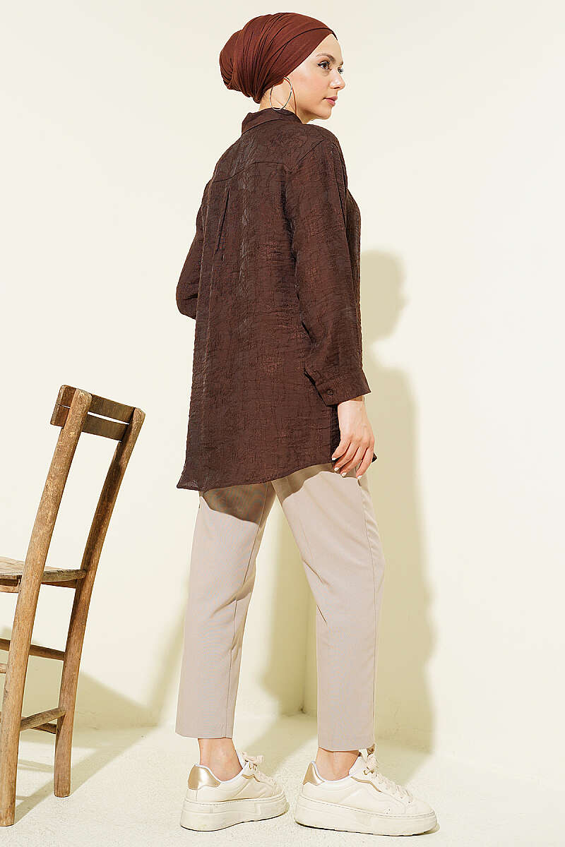 Rose Embroidered Shirt - Brown