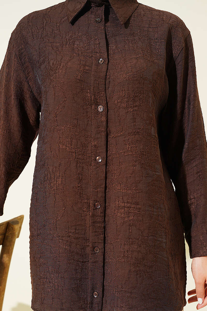 Rose Embroidered Shirt - Brown
