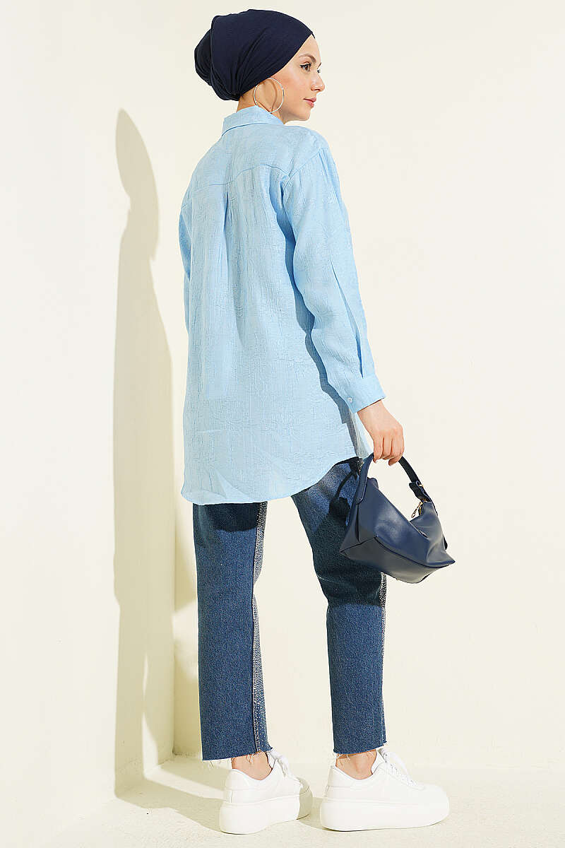 Rose Embroidered Shirt - Blue