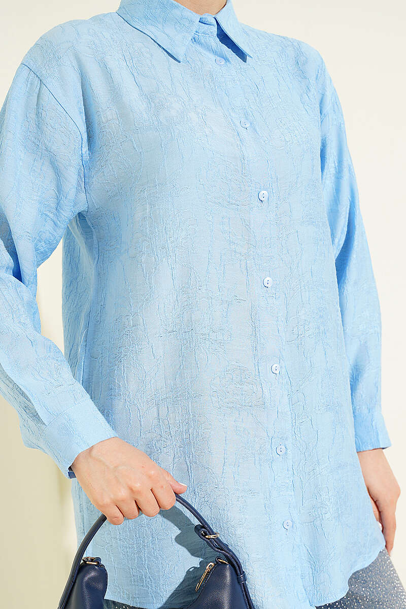 Rose Embroidered Shirt - Blue