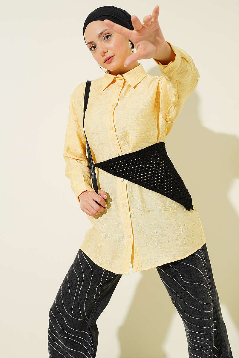 Rose Embroidered Shirt - Yellow