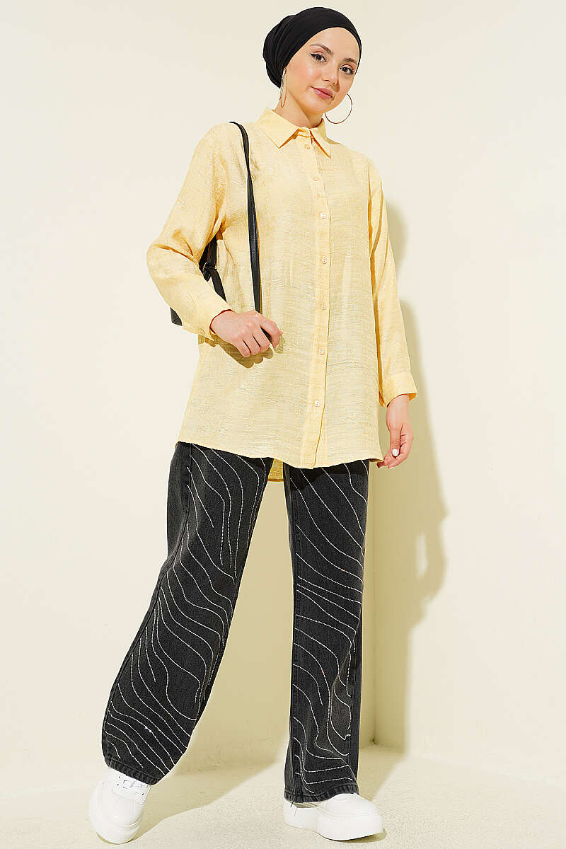 Rose Embroidered Shirt - Yellow