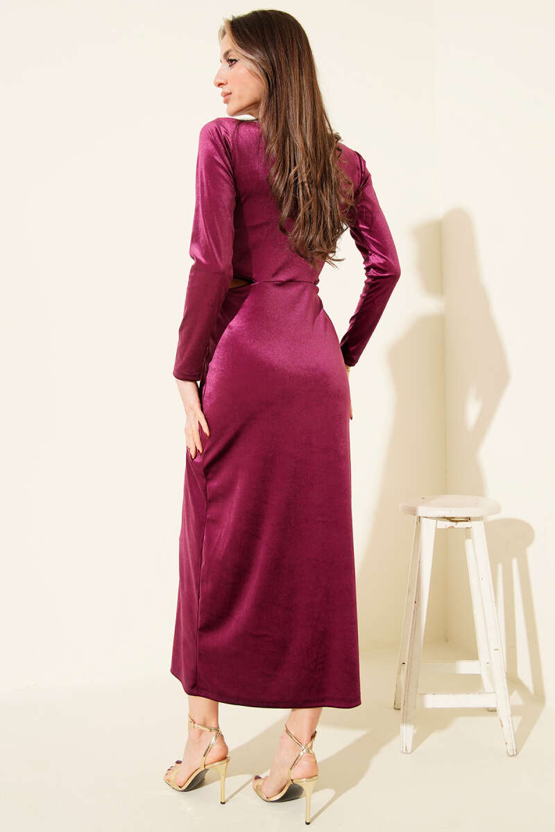 Velvet Dress with Sun Accessory and Slit - Plum
