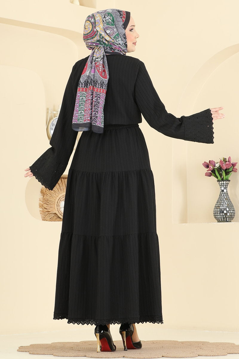 Guipure-Trim Skirt Set - Black
