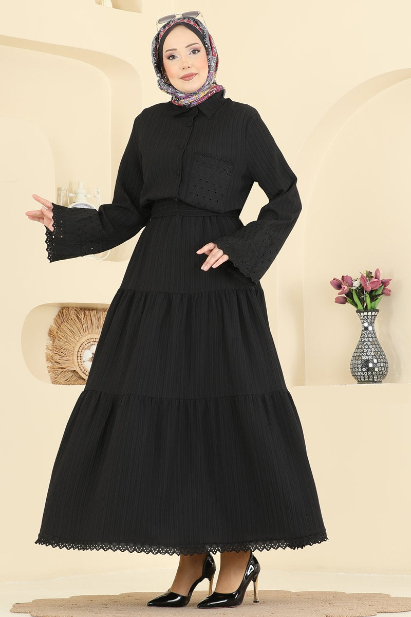 Guipure-Trim Skirt Set - Black