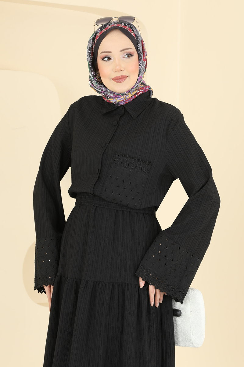 Guipure-Trim Skirt Set - Black