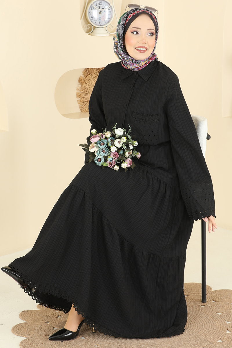 Guipure-Trim Skirt Set - Black