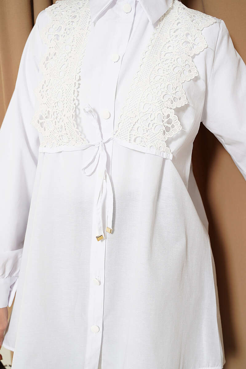Guipure Lace-Up Shirt - White