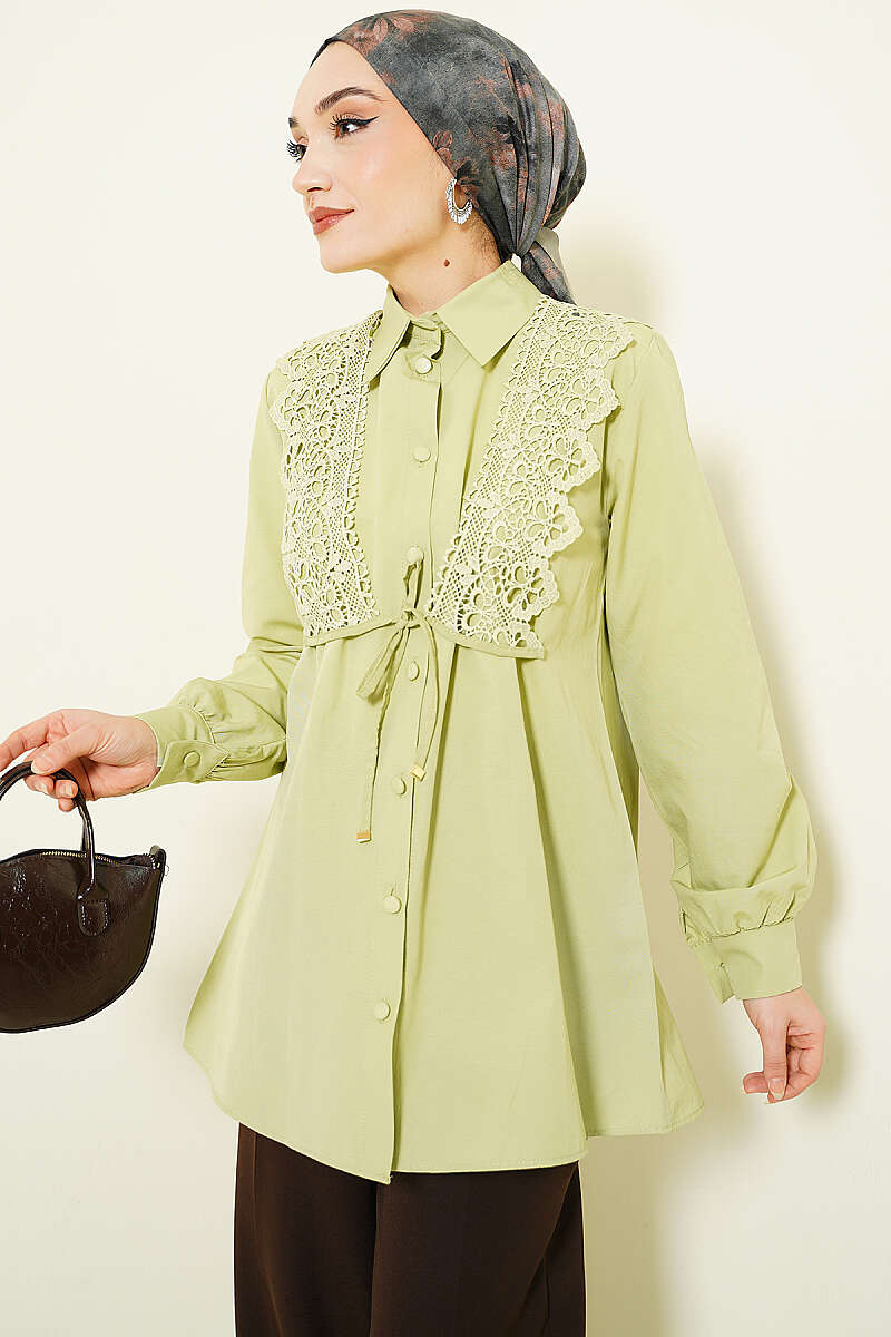 Guipure Lace-Up Shirt - Pistachio
