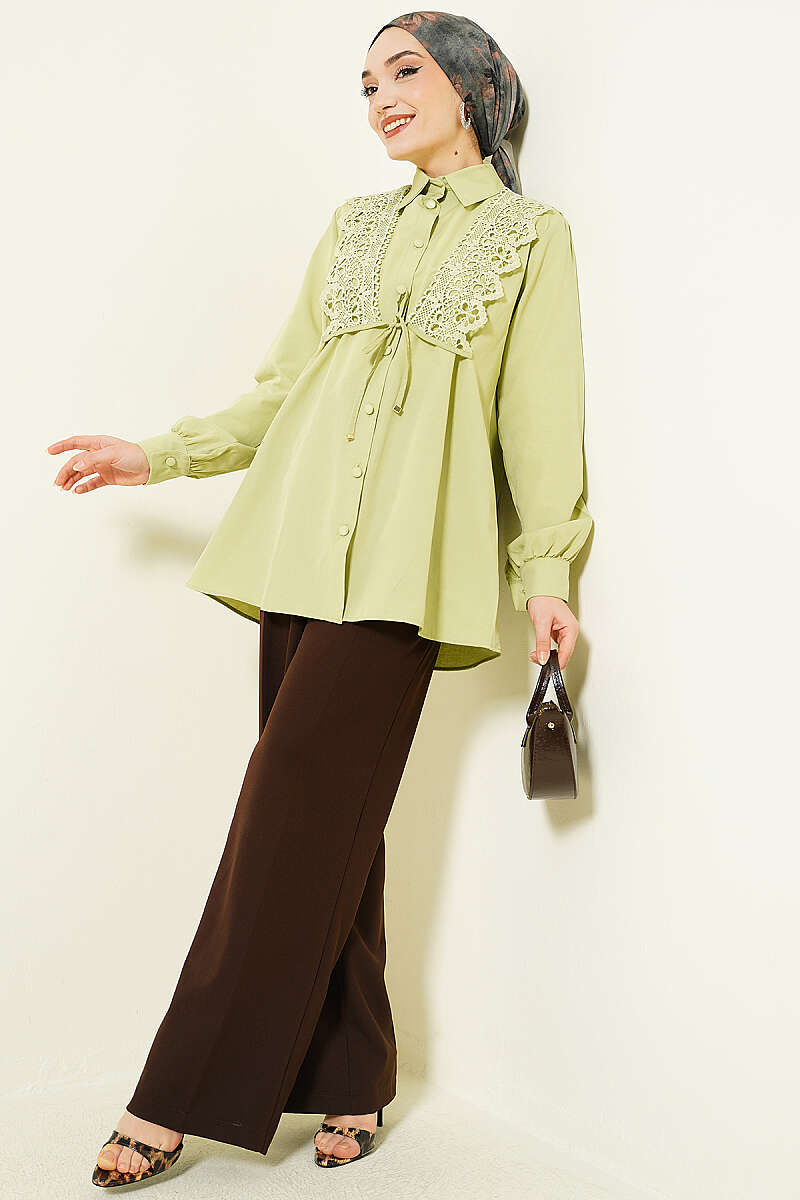 Guipure Lace-Up Shirt - Pistachio