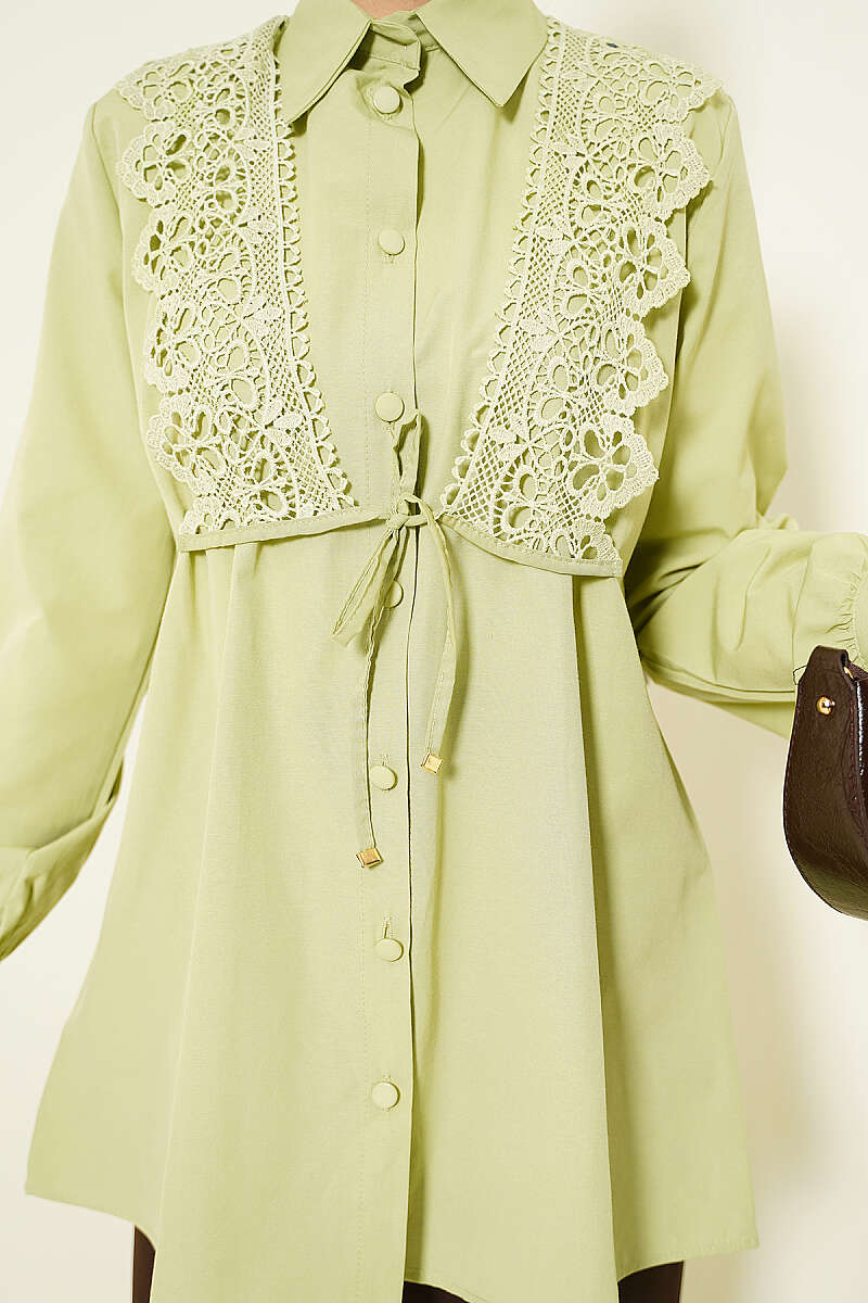 Guipure Lace-Up Shirt - Pistachio