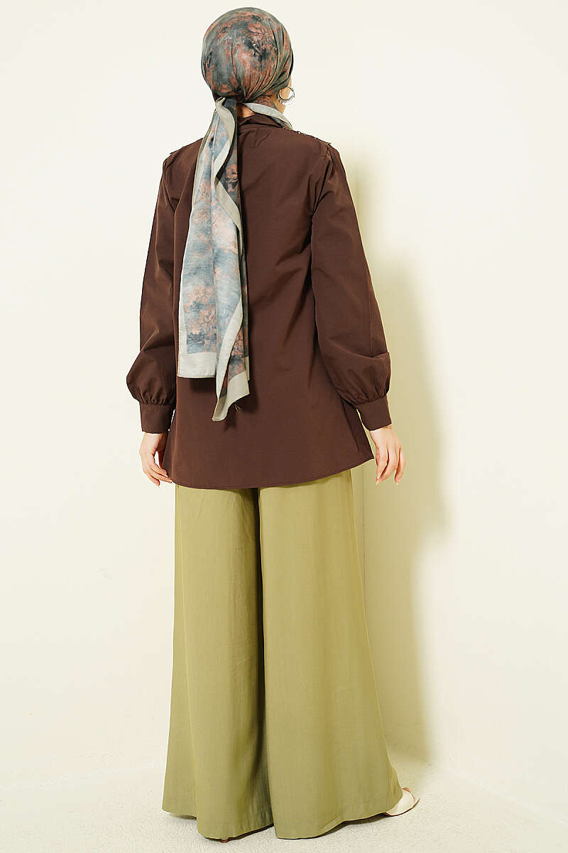Guipure Lace-Up Shirt - Brown