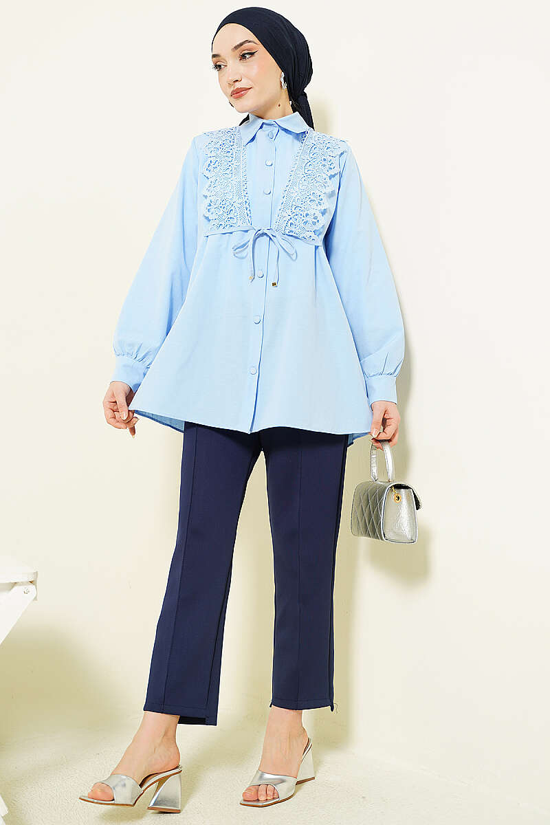 Guipure Lace-Up Shirt - Blue