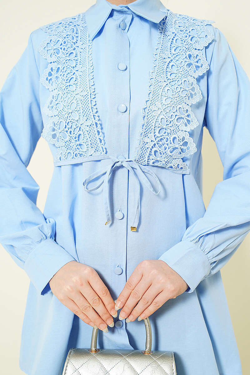 Guipure Lace-Up Shirt - Blue