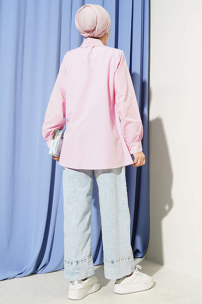 Guipure Lace-Up Shirt - Pink