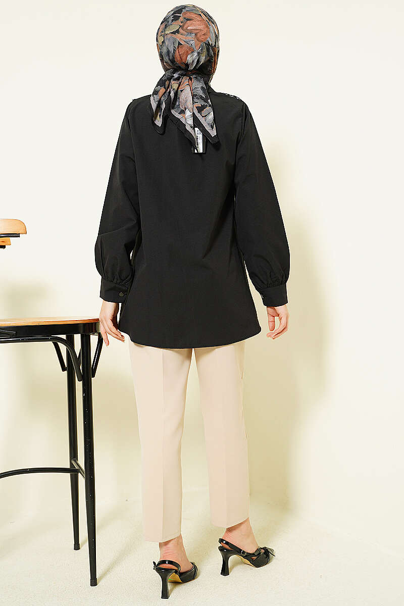 Guipure Lace-Up Shirt - Black