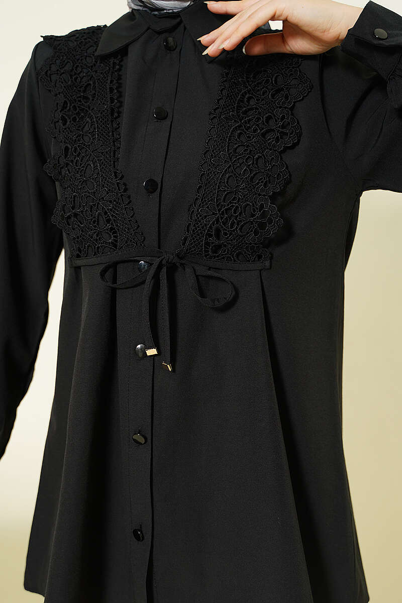 Guipure Lace-Up Shirt - Black