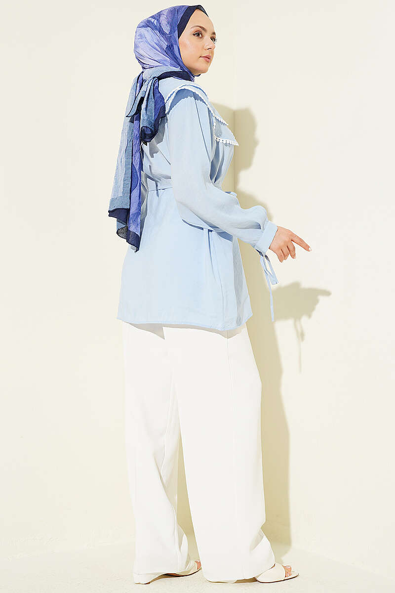 Guipure Shirt with Double Sailor Collar - Light Blue